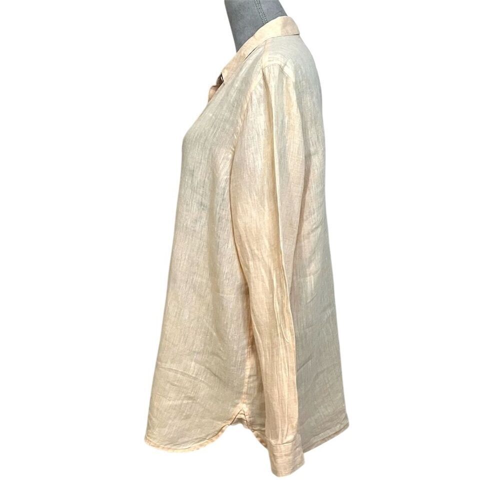 J. Jill Women's Peach Linen Button-Up Shirt M Minimalist Vacation Coastal Beachy - Picture 2 of 8